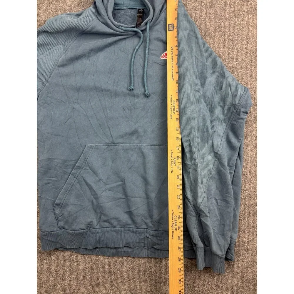 Adidas Hoodie Mens Large Blue Pullover Sweatshirt‎ Textured Sleeve Logo Athletic